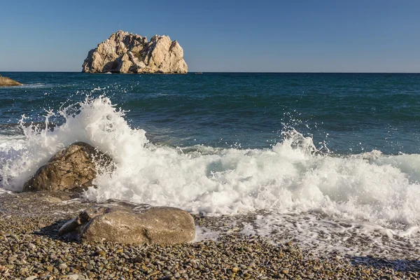Zee met de golven en schuim stenen landschap — Stockfoto