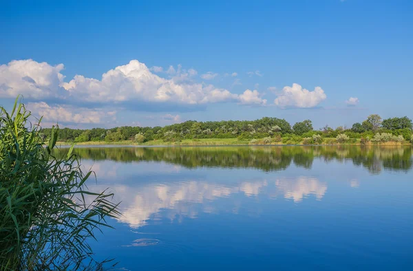 Calma hermoso paisaje rural con un lago — Foto de Stock