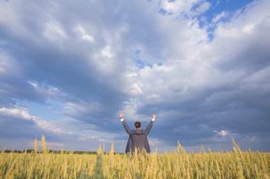 Mutlu işadamı sahada ayakta 