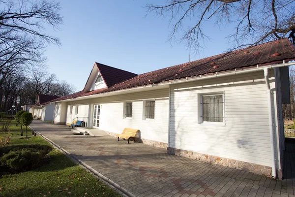 Casas de madera en el bosque de pinos — Foto de Stock