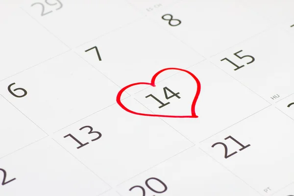 14 februari 2015 op de kalender, de dag van Valentijnskaarten — Stockfoto