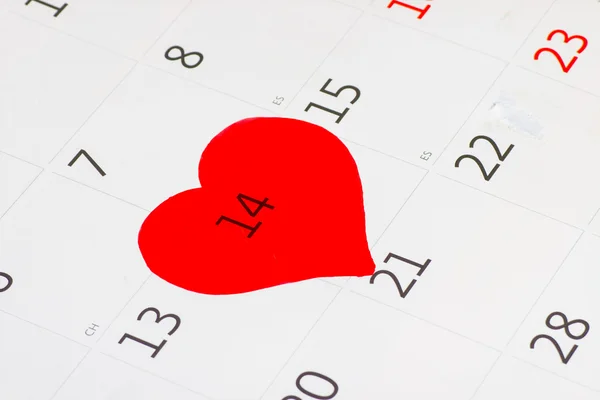 14 februari 2015 op de kalender, de dag van Valentijnskaarten — Stockfoto