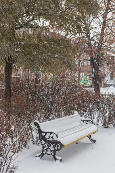 Πάγκων στο πάρκο πόλη χειμώνα — Φωτογραφία Αρχείου