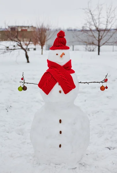 Un vrai bonhomme de neige dehors — Photo