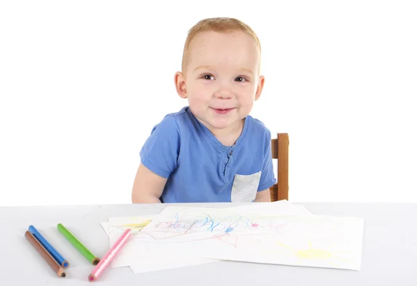 Liten pojke drar bilden — Stockfoto