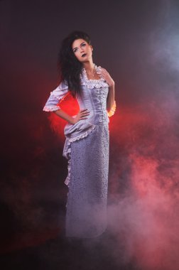 portrait of halloween vampire woman aristocrat with stage makeup clipart