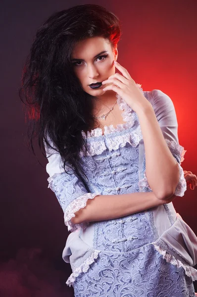 Portrait of halloween vampire woman aristocrat with stage makeup — Stock Photo, Image