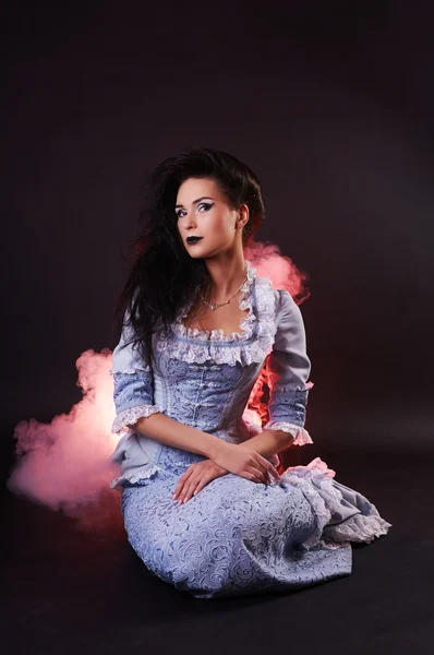 Portrait of halloween vampire woman aristocrat with stage makeup — Stock Photo, Image