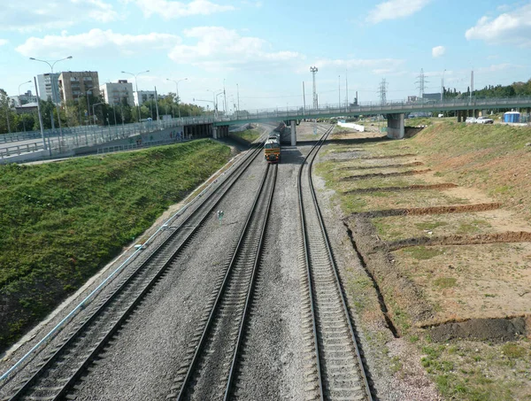 Locomotora Diesel Sobre Raíles Que Mueven Por Día — Foto de Stock