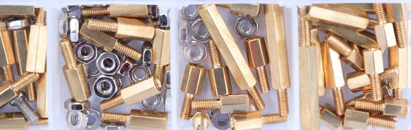 Brass Standoff Spacer Set Maschile Femminile Contenitore Plastica — Foto Stock