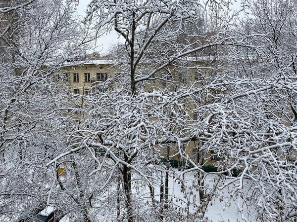 Tél Város Udvarán Felhős Napon — Stock Fotó