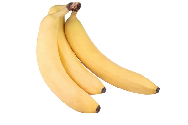 Trzech żółtych bananów na białym tle — Zdjęcie stockowe