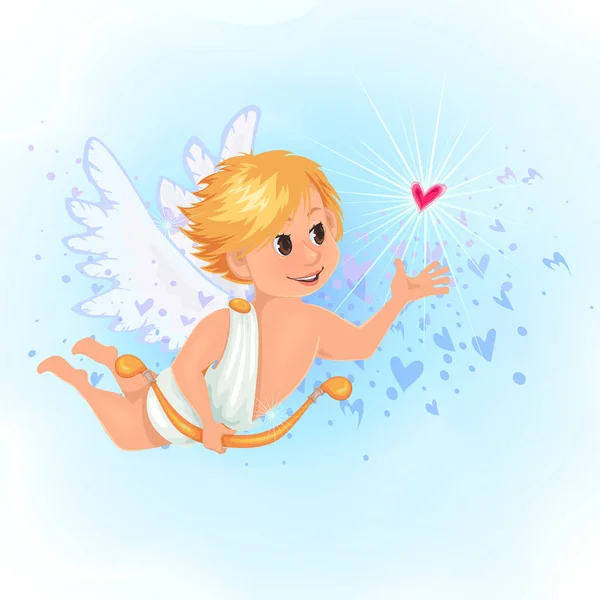 Little Angle Cupid Heart Valentine — Stock Vector