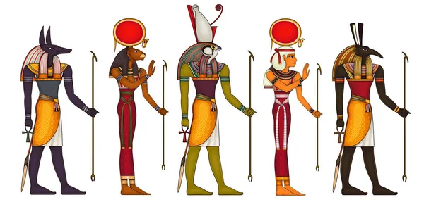 エジプトの古代のシンボル 宗教アイコン エジプトのDeitior Culture Design要素 Horus Setanubis Sechmet Hathor — ストックベクタ