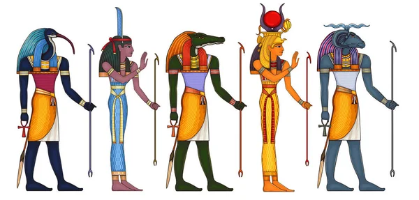 Mısır antik sembolü. Din ikonu. Mısır tanrısı. Kültür. Tasarım elementi. Thoth.Khnum.Sobek.Sobek..