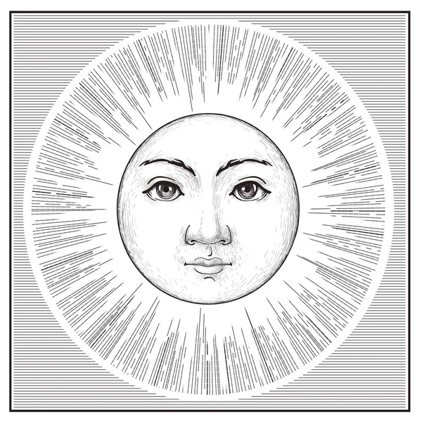 Астрологический Знак Человеческим Лицом Солнце Полумесяц Лицом Стоковая Иллюстрация