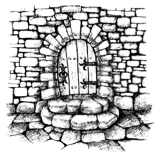 Porte cintrée dans un mur de pierre, dispersion — Image vectorielle