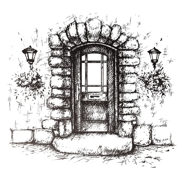 Dessin à main levée de la vieille porte d'entrée — Image vectorielle