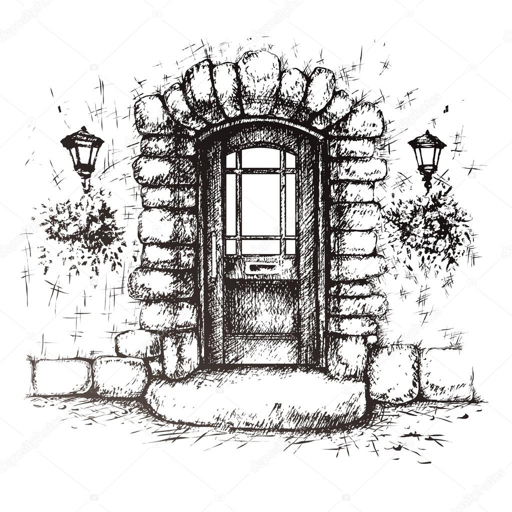 Freehand drawing of old front door