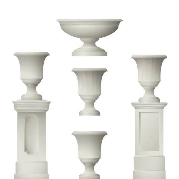 Açık ve park elemanları: korkuluk, dekoratif vazo ayarla peyzaj elemanları, vektör çizim