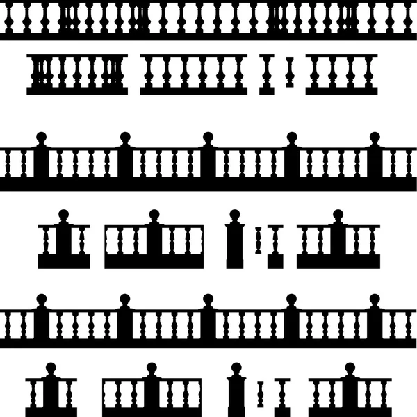 Elementos ao ar livre e parque: balaustrada, vaso decorativo, conjunto de elementos de paisagem, desenho vetorial —  Vetores de Stock