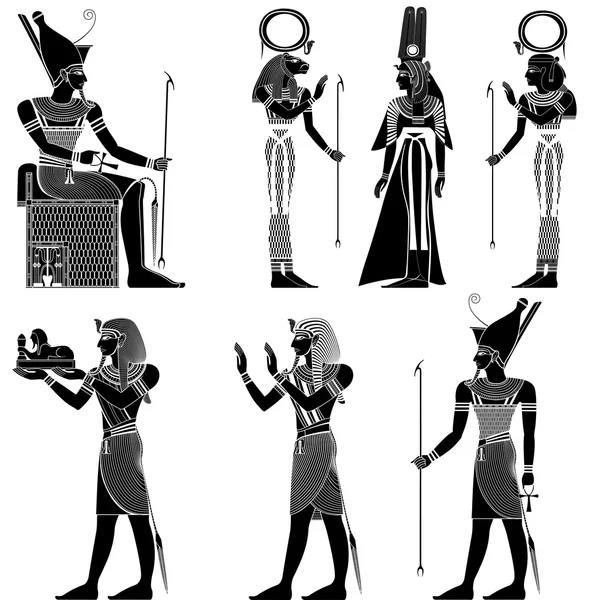 Set of egyptian ancient symbol, isolated figure of ancient egypt deities — Stock Vector