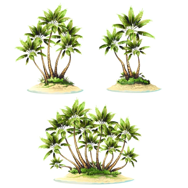 Palma tropical e isla — Vector de stock