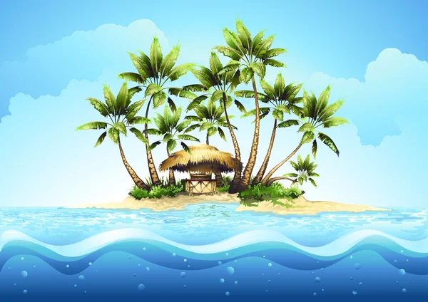 Tropical island with palm — Stock Vector