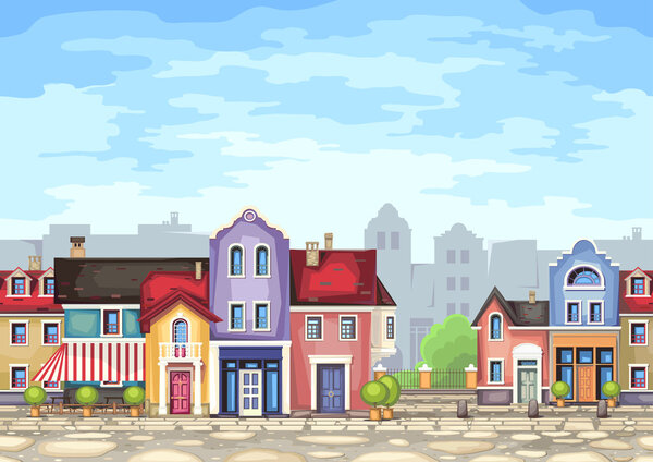 Small town street with coffee shop