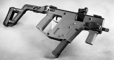 Modern 9mm foldable brieff case auto gun . clipart