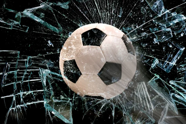 Soccer ball through glass. — Stock Photo, Image