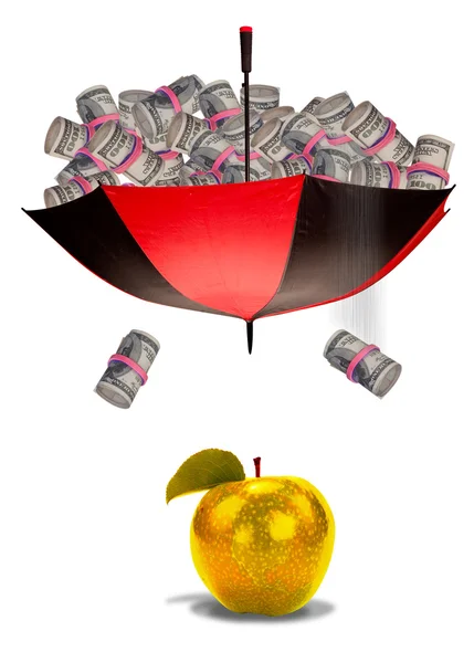 Money falling into golden apple. — Stock Photo, Image