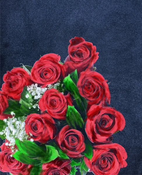 Rosas rojas en tiza .. — Foto de Stock