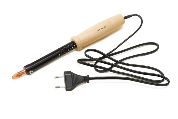 Electric Soldering Iron Wooden Handle White Background — Stock Photo, Image