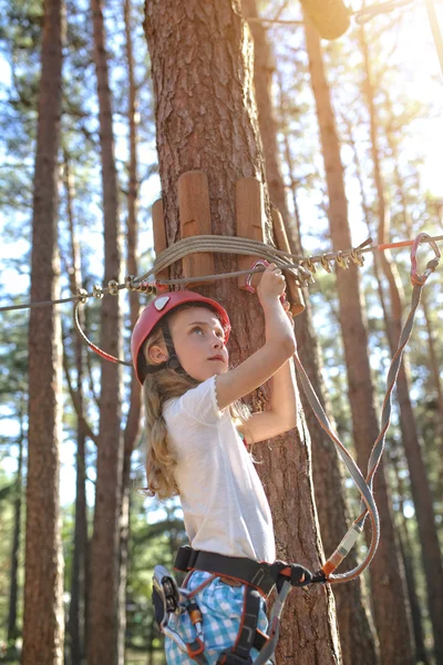 Молода дівчина в мотузковому парку Стокове Зображення