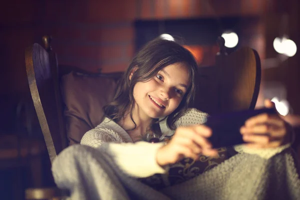 Teenager Takes Selfie Christmas Gift — Stock Photo, Image