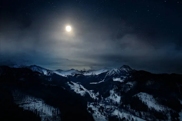 Vue Nuit Sur Les Montagnes Polonaises Tatra Lune — Photo