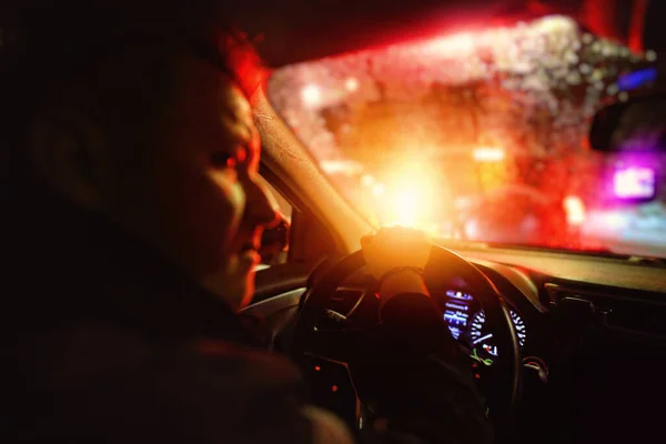 Colorful Neon City Car Passenger View — Stock Photo, Image