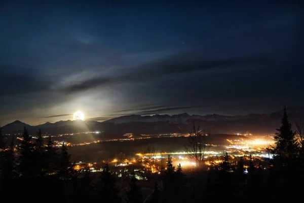 View Moonlit Night Zakopane City — Stock Photo, Image