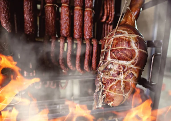 Ham Sausages Smokehouse — Stock Photo, Image