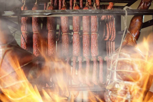 Ham Sausages Smokehouse — Stock Photo, Image