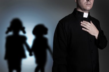 Priest and shadow children clipart