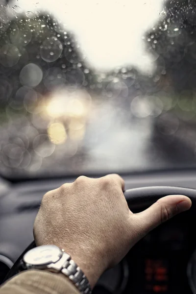 Rainy day in car - rainy weather abstract — Stock Photo, Image