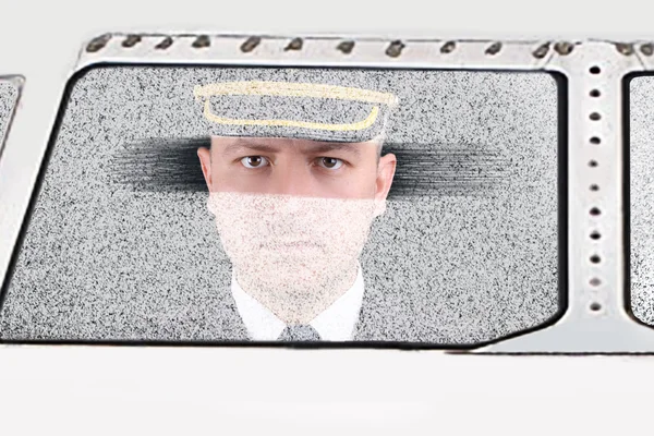 Angry and upset captain for delays flight by snowstorm — Stock Photo, Image