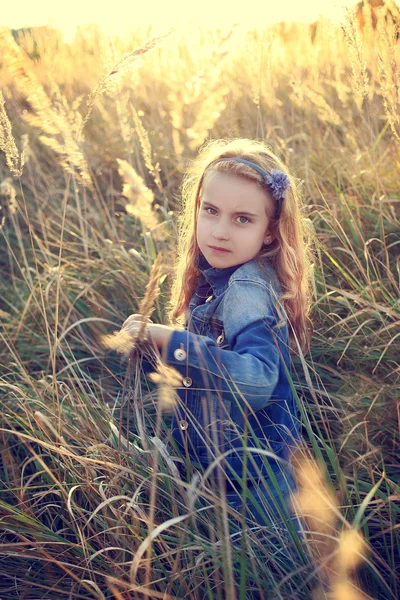 Heureuse jeune fille dans un champ ensoleillé — Photo