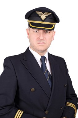 Beyaz bir arka plan üzerinde üzgün ve kızgın Kaptan