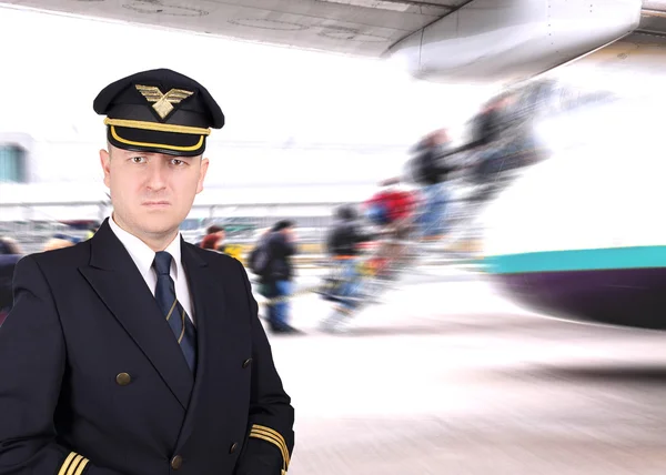 Upset pilot waiting for the departure at the airport — Stock Photo, Image