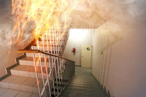 Fire in the staircase in the office — Stock Photo, Image