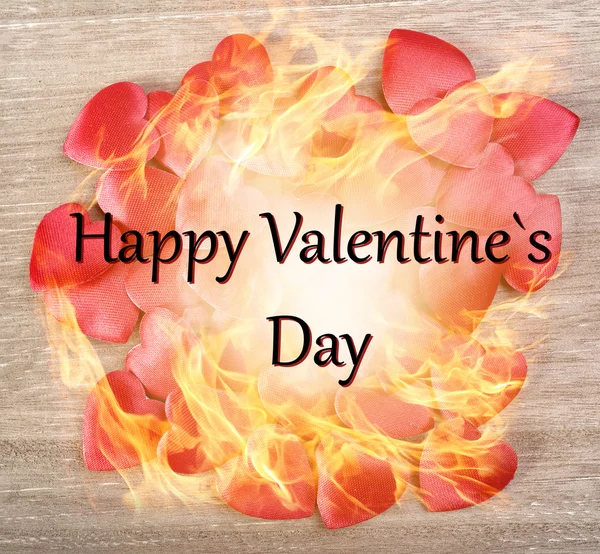 Burning valentines card with sample text — Stock Photo, Image