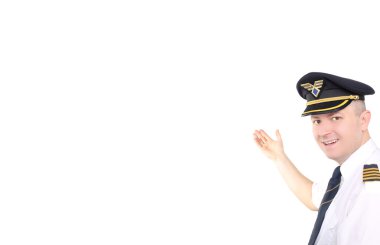 Beyaz arka plan üzerinde mutlu pilot